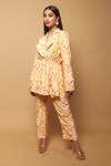 Buy_Ahi Clothing_Yellow Crepe Digital Print Lapel Collar Jacket And Pant Set_at_Aza_Fashions