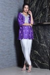 Seams Pret And Couture_Purple Raw Silk And Grand Satin Embroidery Mirror & Work Kurta & Dhoti Pant Set_Online_at_Aza_Fashions