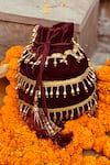 Buy_Ajiesh Oberoi_Maroon Embroidery Velvet Potli Bag _at_Aza_Fashions