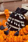 Buy_Ajiesh Oberoi_Blue Embroidery Velvet Potli Bag _at_Aza_Fashions