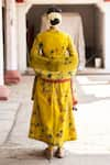 Shop_Archana Jaju_Yellow Silk Embroidery Mandarin Collar Printed Kurta Set _at_Aza_Fashions