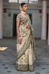 Shop_Archana Jaju_Beige Silk Embroidery Round Printed Saree With Blouse _Online_at_Aza_Fashions