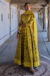 Buy_Archana Jaju_Yellow Anarkali Handwoven Chanderi Silk Embroidered Mirror Scoop With Dupatta _at_Aza_Fashions