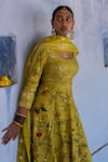 Shop_Archana Jaju_Yellow Anarkali Handwoven Chanderi Silk Embroidered Mirror Scoop With Dupatta _at_Aza_Fashions