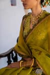 Buy_Archana Jaju_Yellow Saree Pure Silk Embroidered Mirror V Neck Kalamkari With Blouse _Online_at_Aza_Fashions