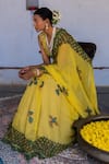 Buy_Archana Jaju_Yellow Saree Chiffon Embroidered Mirror Kalamkari _at_Aza_Fashions