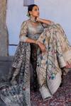 Archana Jaju_Beige Anarkali Handwoven Chanderi Silk Hand Painted Floral V Kalamkari Set _Online_at_Aza_Fashions