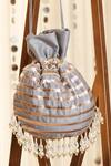 Buy_Ajiesh Oberoi_Grey Gota Patti, Pearls Dupion Silk Embroidered Potli Bag _at_Aza_Fashions