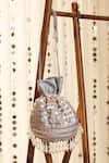 Shop_Ajiesh Oberoi_Grey Gota Patti, Pearls Dupion Silk Embroidered Potli Bag _at_Aza_Fashions