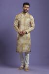 Buy_Kora By Nilesh Mitesh_Brown Chanderi Silk Floral Print Kurta Set_at_Aza_Fashions