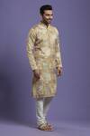 Kora By Nilesh Mitesh_Brown Chanderi Silk Floral Print Kurta Set_Online_at_Aza_Fashions