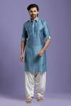 Buy_Kora By Nilesh Mitesh_Blue Silk Blend Bandhani Print Pathani Set_at_Aza_Fashions