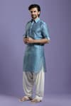 Buy_Kora By Nilesh Mitesh_Blue Silk Blend Bandhani Print Pathani Set_Online_at_Aza_Fashions