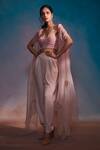 Buy_Anjali Kanwar_Pink Silk Organza, Imported Twill Georgette Embroidered And Draped Pant Set _at_Aza_Fashions
