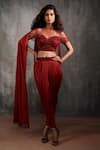 Buy_Anjali Kanwar_Maroon Crepe Embroidered Bead Round Blouse And Dhoti Pant Set _at_Aza_Fashions