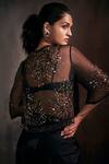 Shop_Anjali Kanwar_Black Silk Organza, Imported Satin Cutdana, Embroidered Cape And Dhoti Pant Set _at_Aza_Fashions