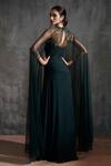 Shop_Anjali Kanwar_Green Tulle, Silk Chiffon Stardust Round Hand Pleated Gown _at_Aza_Fashions