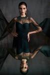 Anjali Kanwar_Green Tulle, Silk Chiffon Stardust Round Hand Pleated Gown _Online_at_Aza_Fashions