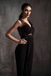 Anjali Kanwar_Black Imported Pleated Fabric Stardust V Neck Embroidered Jumpsuit _Online_at_Aza_Fashions
