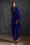 Buy_Anjali Kanwar_Blue Net, Pure Silk Crepe Sequin Round Embroidered Jumpsuit _at_Aza_Fashions