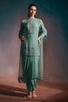Anjali Kanwar_Green Net, Pure Georgette Sequin Mandarin Embroidered Kurta Draped Skirt Set _Online_at_Aza_Fashions