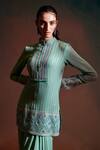 Buy_Anjali Kanwar_Green Net, Pure Georgette Sequin Mandarin Embroidered Kurta Draped Skirt Set _Online_at_Aza_Fashions