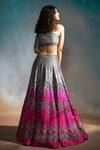 Shop_Anjali Kanwar_Grey Dupion Silk Embroidered Chevron Asymmetric Lehenga Set _at_Aza_Fashions