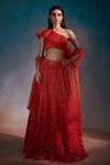 Buy_Anjali Kanwar_Red Net, Silk Organza Floral, Sequin Asymmetric Embroidered Lehenga Set _at_Aza_Fashions