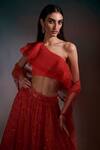 Anjali Kanwar_Red Net, Silk Organza Floral, Sequin Asymmetric Embroidered Lehenga Set _Online_at_Aza_Fashions