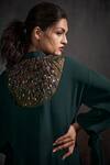 Shop_Anjali Kanwar_Green Imported Twill Georgette Stardust Mandarin Collar Shirt And Pant Set _at_Aza_Fashions