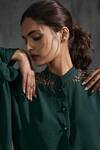 Shop_Anjali Kanwar_Green Imported Twill Georgette Stardust Mandarin Collar Shirt And Pant Set _Online_at_Aza_Fashions