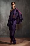 Anjali Kanwar_Purple Satin, Silk Organza Sequin Asymmetric Embroidered Cape And Draped Skirt Set _Online_at_Aza_Fashions