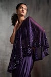 Shop_Anjali Kanwar_Purple Satin, Silk Organza Sequin Asymmetric Embroidered Cape And Draped Skirt Set _at_Aza_Fashions