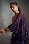 Shop_Anjali Kanwar_Purple Satin, Silk Organza Sequin Asymmetric Embroidered Cape And Draped Skirt Set _Online_at_Aza_Fashions