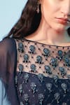 Anjali Kanwar_Blue Polyester Georgette Embroidery Crystals Round Draped Dress_Online_at_Aza_Fashions