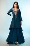 Buy_Anjali Kanwar_Green Crepe Embroidery Pearls V Neck Tunic And Skirt Set _at_Aza_Fashions