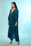 Anjali Kanwar_Green Viscose Satin Embroidery Sequin And Czech Beads V Draped Tunic & Pant Set_Online_at_Aza_Fashions