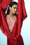 Buy_Anjali Kanwar_Red Viscose Satin Embroidery Sequin And Czech Beads V Asymmetric Tunic & Skirt Set_Online_at_Aza_Fashions
