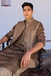 Shop_Archana Jaju_Brown Kurta Silk Bemeberg Hand Painted Mirror Embroidered Bundi And Set  _at_Aza_Fashions