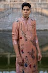 Shop_Archana Jaju_Pink Kurta Handwoven Silk Hand Painted Floral Set  _at_Aza_Fashions