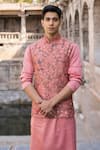 Shop_Archana Jaju_Pink Kurta And Chudidar Bemberg Silk Hand Embroidered Bundi & Set  _at_Aza_Fashions