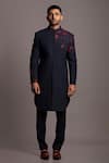 Jayesh Shah_Blue Shimmer Glitter Polinosic Embroidered Patch Sherwani And Pant Set  _Online_at_Aza_Fashions