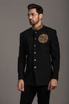 Jayesh Shah_Black Polinosic Blended Embroidered Placement Jodhpuri And Pant Set  _Online_at_Aza_Fashions