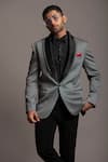 Jayesh Shah_Grey Terry Rayon Printed Handstooth Blazer Pant Set _Online_at_Aza_Fashions