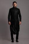 Buy_Jayesh Shah_Black Polinosic Embroidered Sequins Sherwani Set  _at_Aza_Fashions