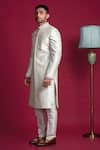 Buy_Jayesh Shah_Silver Raw Silk Embroidered Mirror Sherwani And Pant Set  _Online_at_Aza_Fashions