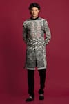 Shop_Jayesh Shah_Black Wool Printed Monochrome A-line Sherwani Set _Online_at_Aza_Fashions