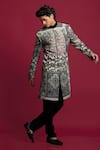 Jayesh Shah_Black Wool Printed Monochrome A-line Sherwani Set _at_Aza_Fashions