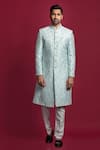 Jayesh Shah_Blue Lucknowi Embroidered Floral And Thread Sherwani Set  _Online_at_Aza_Fashions