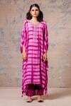 Devnaagri_Purple Organza, Muslin Boat Tie And Dye Kaftan & Palazzo Set_Online_at_Aza_Fashions